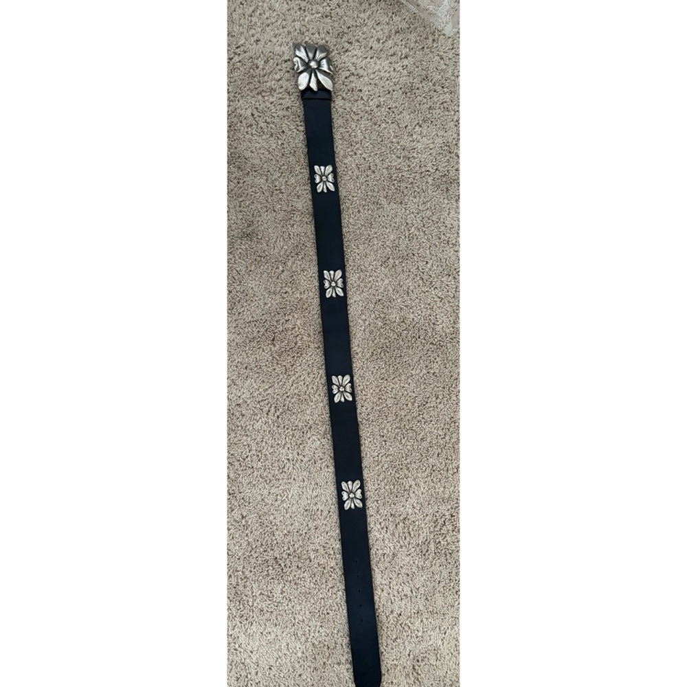 Antoniazzi Firenze Vintage Leather Silver Embellished Flower Black Belt Size XL